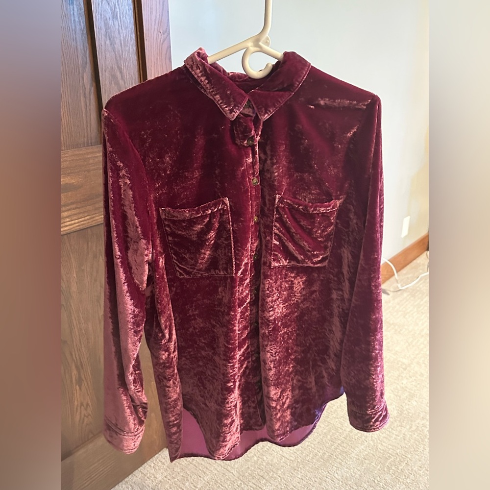 Anthropologie Pilcro Hadley Relaxed Velvet Button-Up Shirt